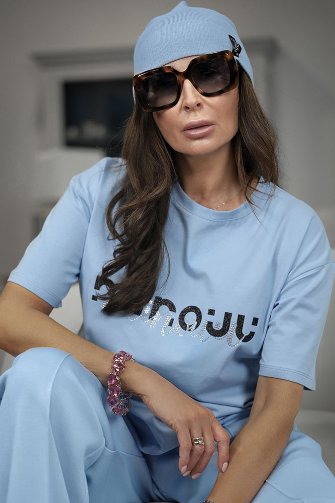 błyszcząca koszulka damska z napisem Minouu